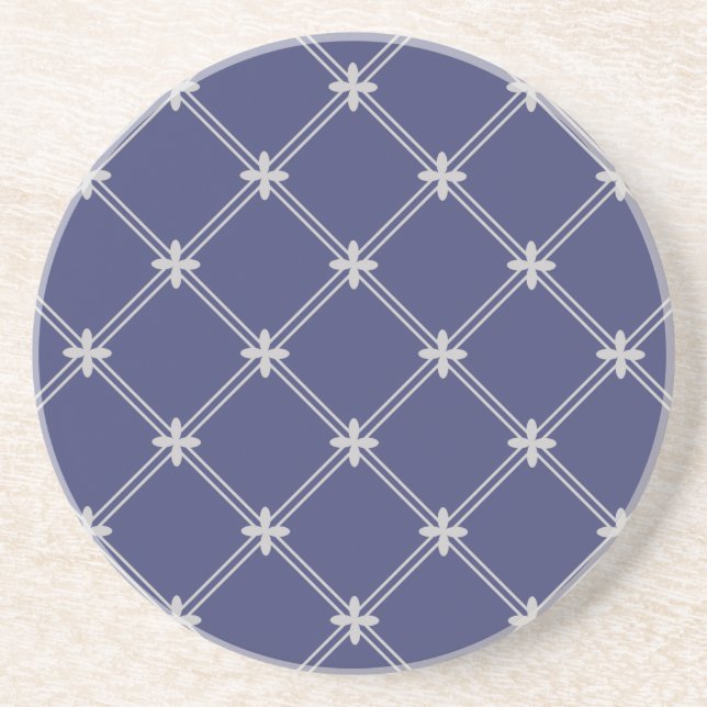 Regal Navy Blue and Silver Pattern Coaster (Front)