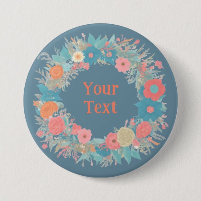 Regal Orange WIldflower Wreath Lapel Brooch 7.5 Cm Round Badge (Front)