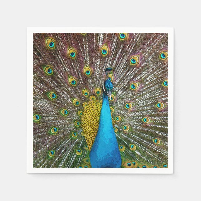 Regal Peacock Bird with Teal and Gold Plumage Napkin (Front)