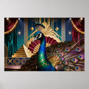 Regal Peacock in Golden Grandeur: A Majestic  Poster
