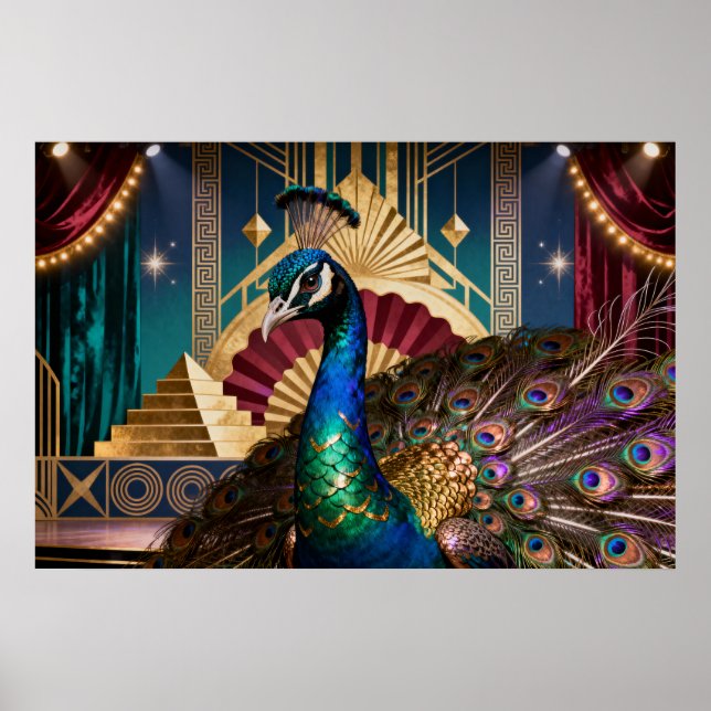 Regal Peacock in Golden Grandeur: A Majestic  Poster (Front)