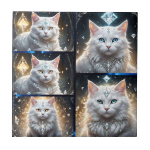 Regal Persian White Fluffy Cat Photo Collage, Ceramic Tile
