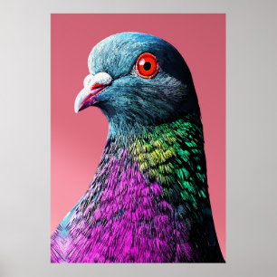 Regal Pigeon Majesty Vivid Realistic Bird Portrait Poster
