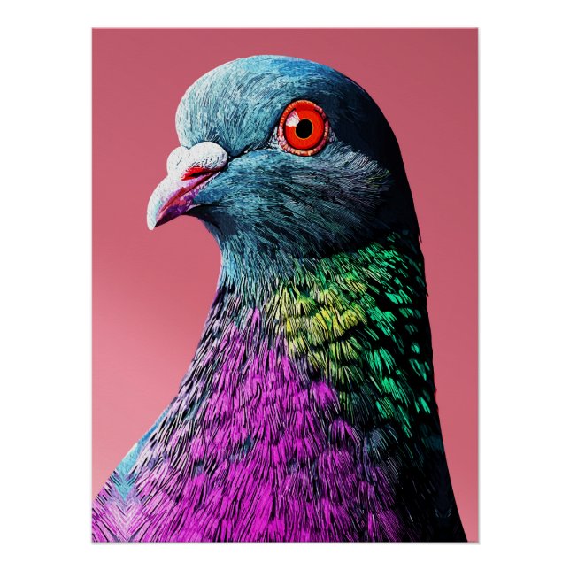 Regal Pigeon Majesty Vivid Realistic Bird Portrait Poster (Front)