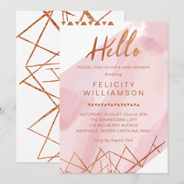 Regal Pink, Gold Watercolor Baby Shower Invitation (Front/Back)
