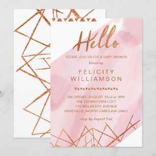 Regal Pink, Gold Watercolor Baby Shower Invitation