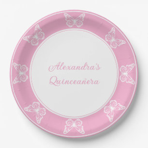 Regal Pink Quinceañera - Butterfly Disposable Paper Plate