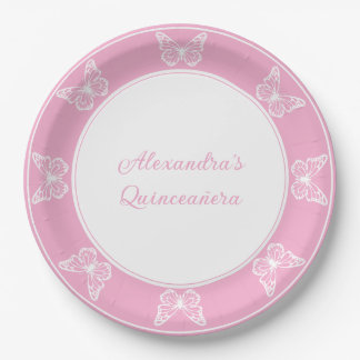 Regal Pink Quinceañera - Butterfly Disposable Paper Plate