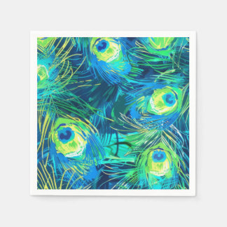 Regal Plumage: Blue and Green Peacock Feathers Napkin