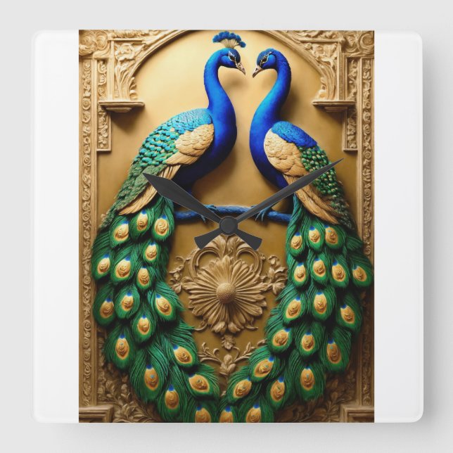 Regal Plumage: Peacock Design Wall Clock - Time in (Front)