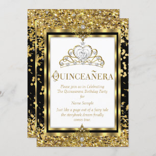 Regal Princess Quinceanera 15th Gold Black White Invitation