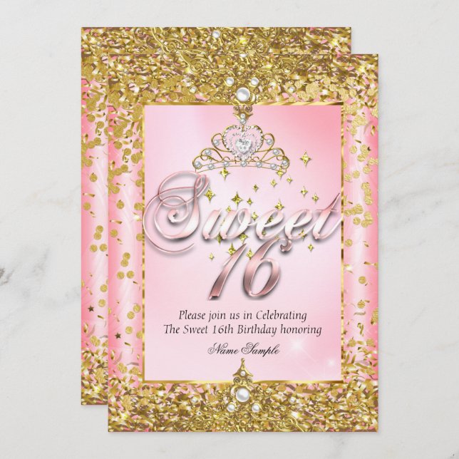 Regal Princess Sweet 16 Gold Blush Pink Party Invitation (Front/Back)