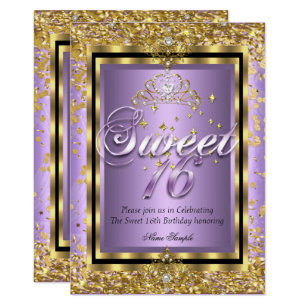 Regal Princess Sweet 16 Gold Lavender Purple Party Invitation