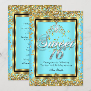 Regal Princess Sweet 16 Gold Teal Blue Party Invitation