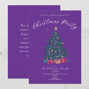 Regal Purple Christmas Party Rustic Tree Invitation