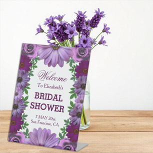 Regal Purple Floral Bridal Shower Pedestal Sign