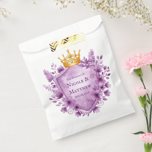 Regal Purple Floral Crest Wedding Favour Bag (Sealed)