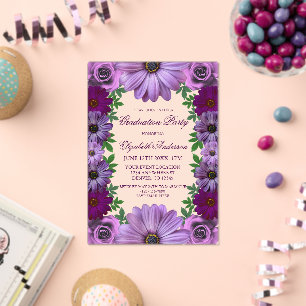 Regal Purple Floral Graduation Party Acrylic Invitations