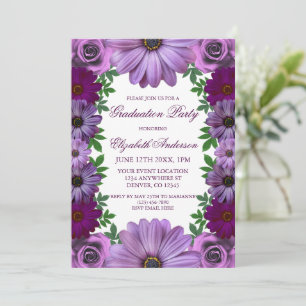 Regal Purple Floral Graduation Party Invitation