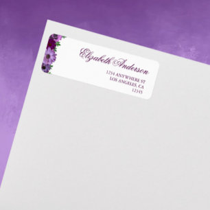 Regal Purple Floral Wedding Return Address Label