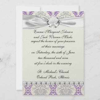 regal purple grey and cream damask design invitation