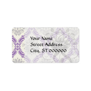 regal purple grey and cream damask design label
