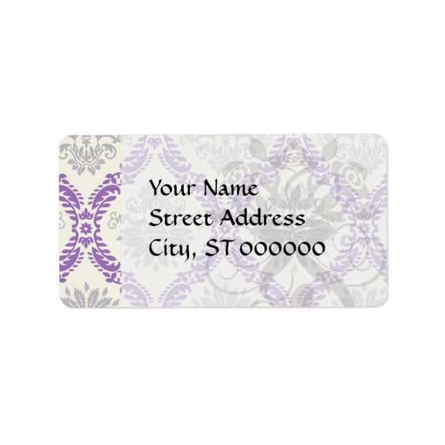 regal purple grey and cream damask design label (Front)