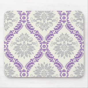 regal purple grey and cream damask design mouse pad