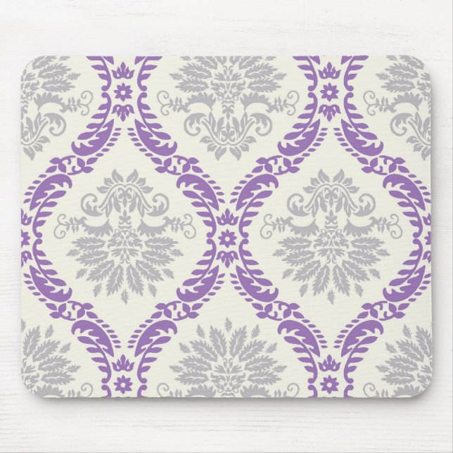 regal purple grey and cream damask design mouse pad (Front)