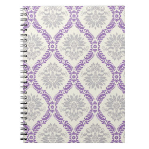 regal purple grey and cream damask design notebook