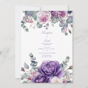Regal Purple Peony and Rose Wedding Invitation