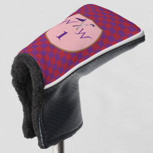 Regal Purple & Red Chequered Monogram Golf Head Cover