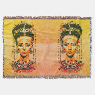 Regal Queen of Egypt – Modern Neo-Pharaoh Art Throw Blanket