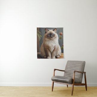 Regal Ragdoll Cat Portrait Fluffy Blue Eyed  Tapestry