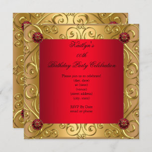 Regal Red Elegant Birthday Party Damask Gold Invitation