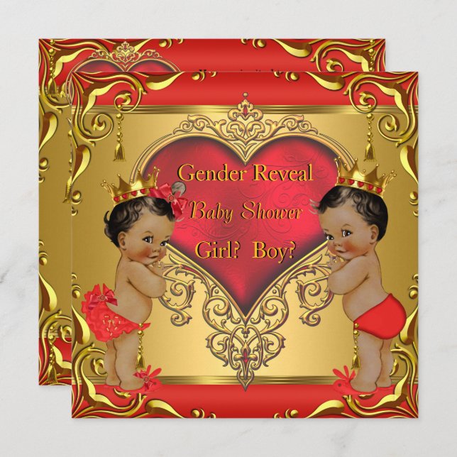 Regal Red Gold Gender Reveal Baby Shower Ethnic Invitation (Front/Back)