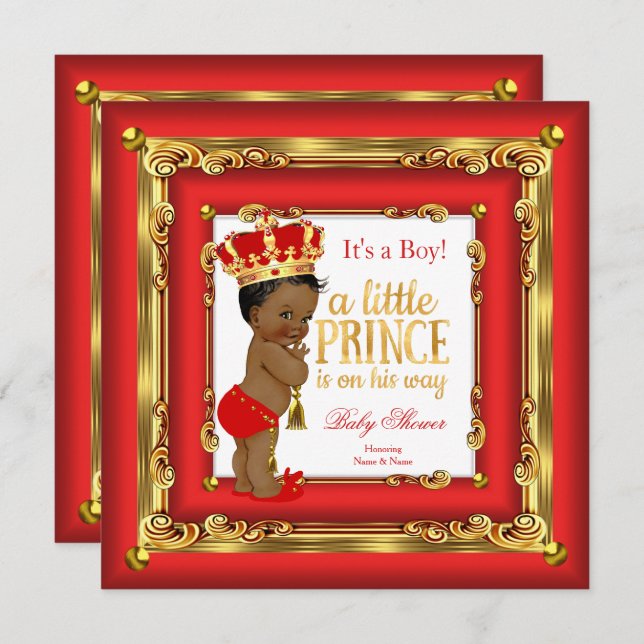 Regal Red Gold Prince Baby Shower Ethnic Boy Invitation (Front/Back)