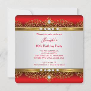 Regal Red Gold White Diamond Birthday Party Invitation
