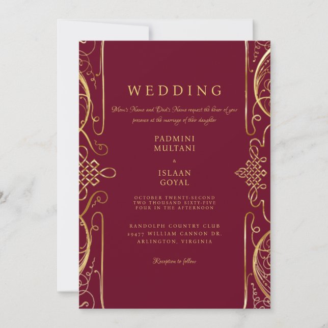 Regal Red Indian Style Wedding Invitation (Front)