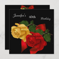 Regal Red Yellow Rose 40th Birthday Party Black