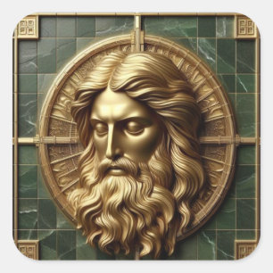 Regal Reverence Jesus In Gold Square Sticker