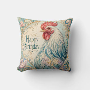Regal Rooster Birthday Flourish Cushion