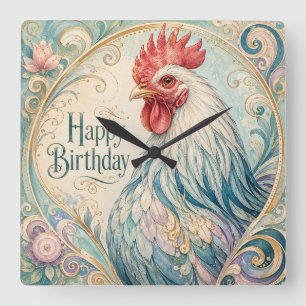 Regal Rooster Birthday Flourish Square Wall Clock