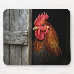 Regal Rooster Peeking Around Barn Door Mouse Pad