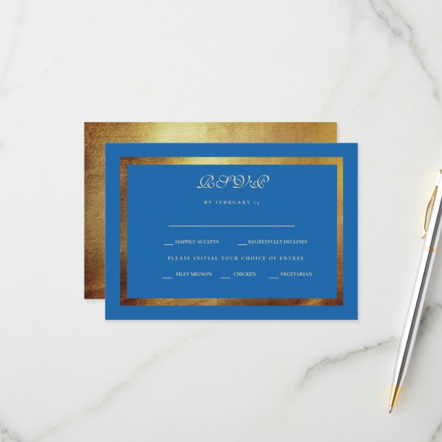 Regal Royal Blue & Gold Ethnic Wedding RSVP (Front/Back In Situ)