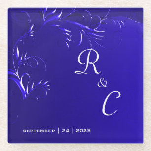 Regal Royal Blue Wedding  Glass Coaster