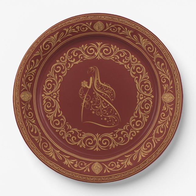 Regal Ruby & Gold Scroll Plate (Front)