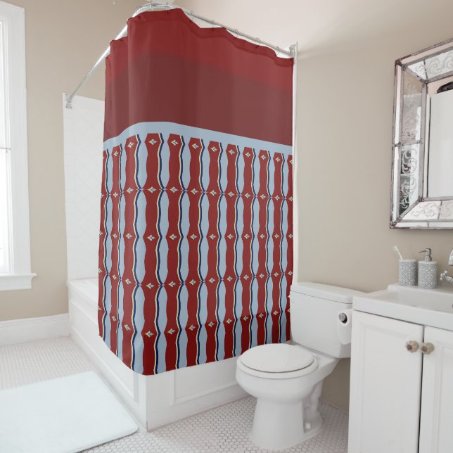 Regal Ruby Lattice: Elegant Geometric Shower Curtain (In Situ)