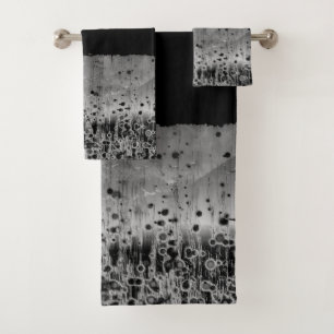 Regal Silver Abstract Circles on Black Bath Towel Set