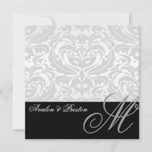 Regal Silver Monogram Damask Wedding Invitation